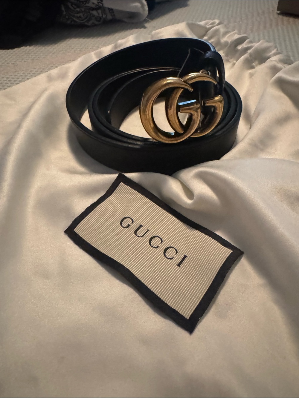 Gucci Black Leather Belt with Gold Double G Logo Buckle
